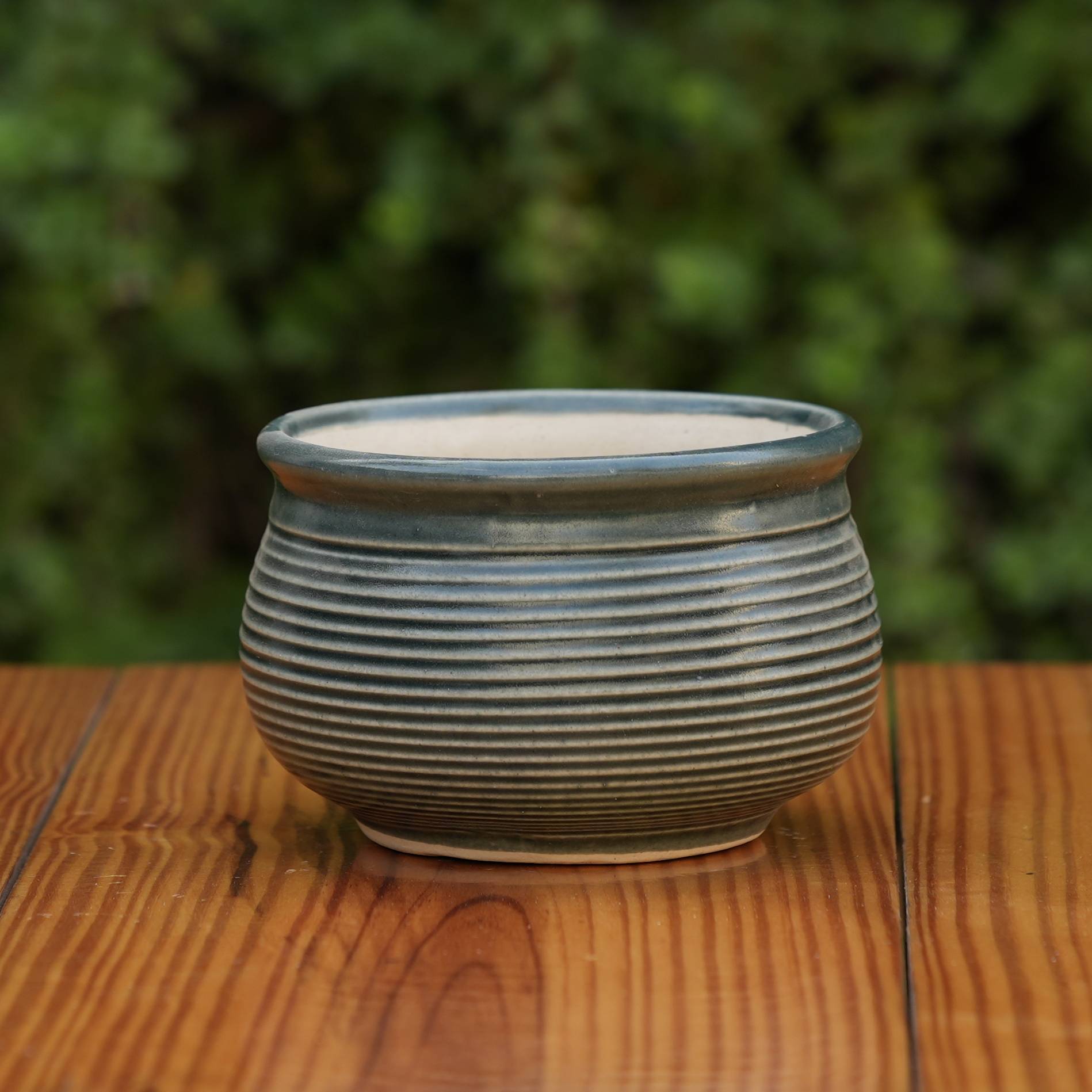 Ceramic Planter with Horizontal Grooves