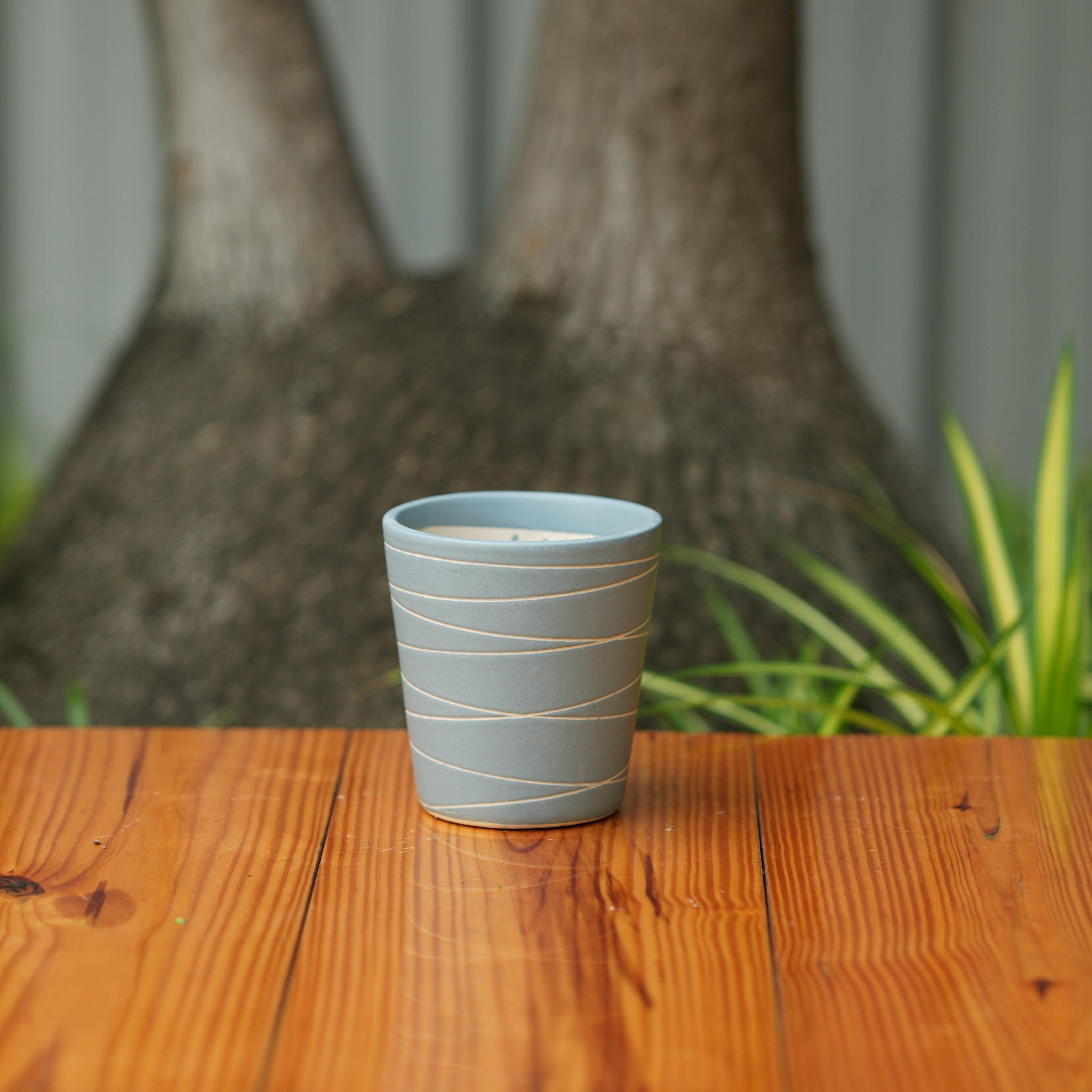 Cone Shape White Stripe Design Planter (Grey)