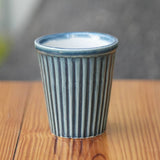 Vertical Ribbed Ceramic Planter- Blue