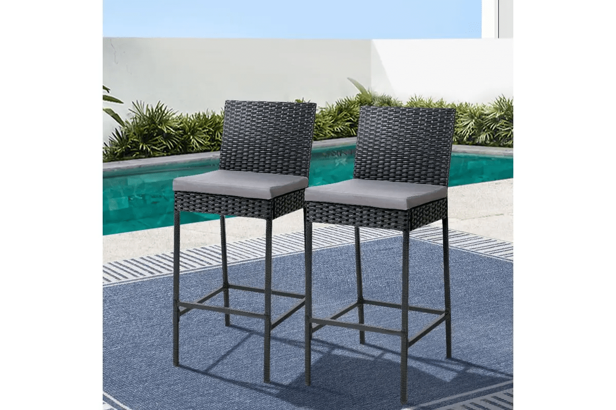 Dreamline Outdoor Bar Chair Garden Patio Bar Stool - 2 Chairs For Balcony (Black)