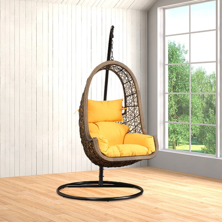 Dreamline Single Seater Hanging Swing Jhula With Stand For Balcony/Garden/Indoor (Yellow Cushions)