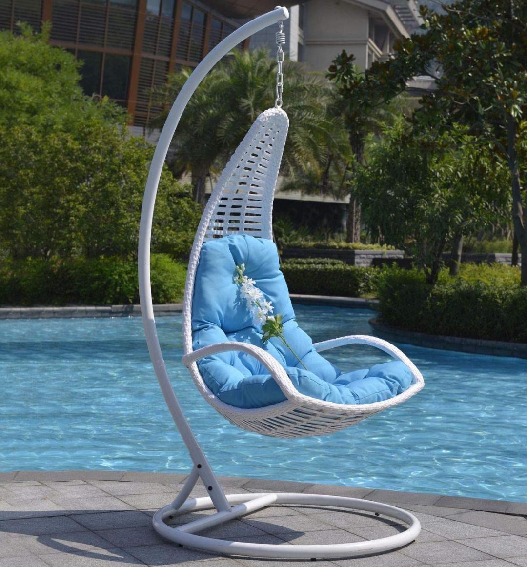 Dreamline Single Seater Hanging Swing With Stand For Balcony , Garden Swing (Sky Blue Cushions)