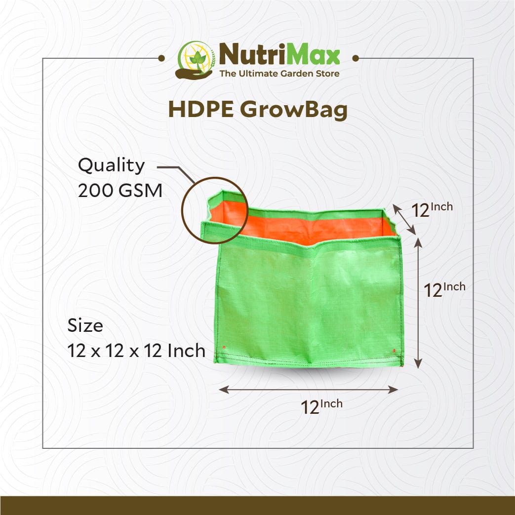 Nutrimax HDPE 200 GSM Growbags 12 x 12 x 12 inch Outdoor Plant Bag