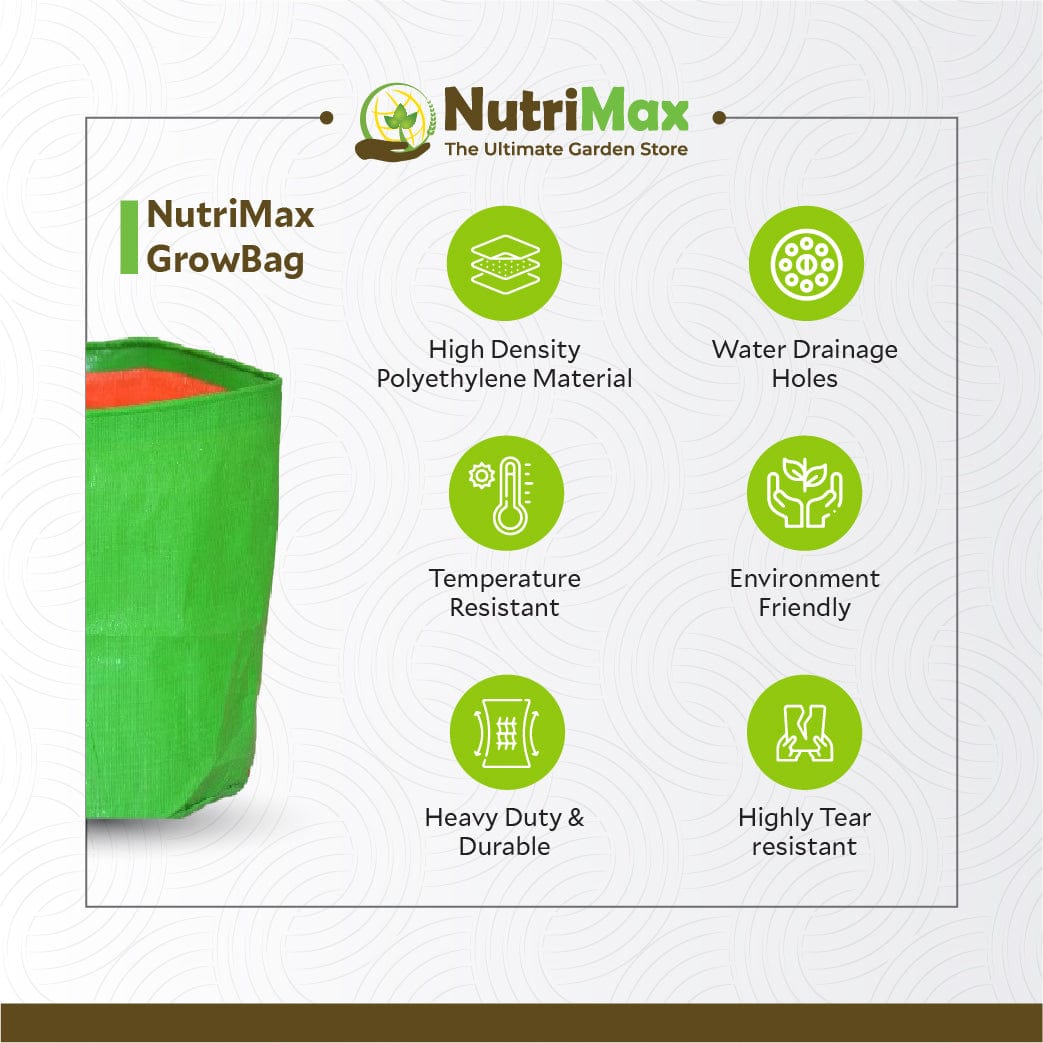 Nutrimax HDPE 200 GSM Grow Bags 18 inch x 6 inch Outdoor Plant Bag