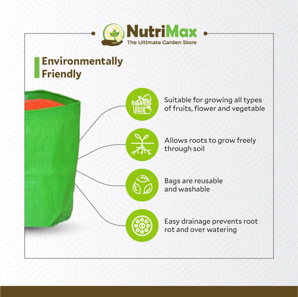 Nutrimax HDPE 200 GSM Growbags 12 inch x 15 inch Outdoor Plant Bag