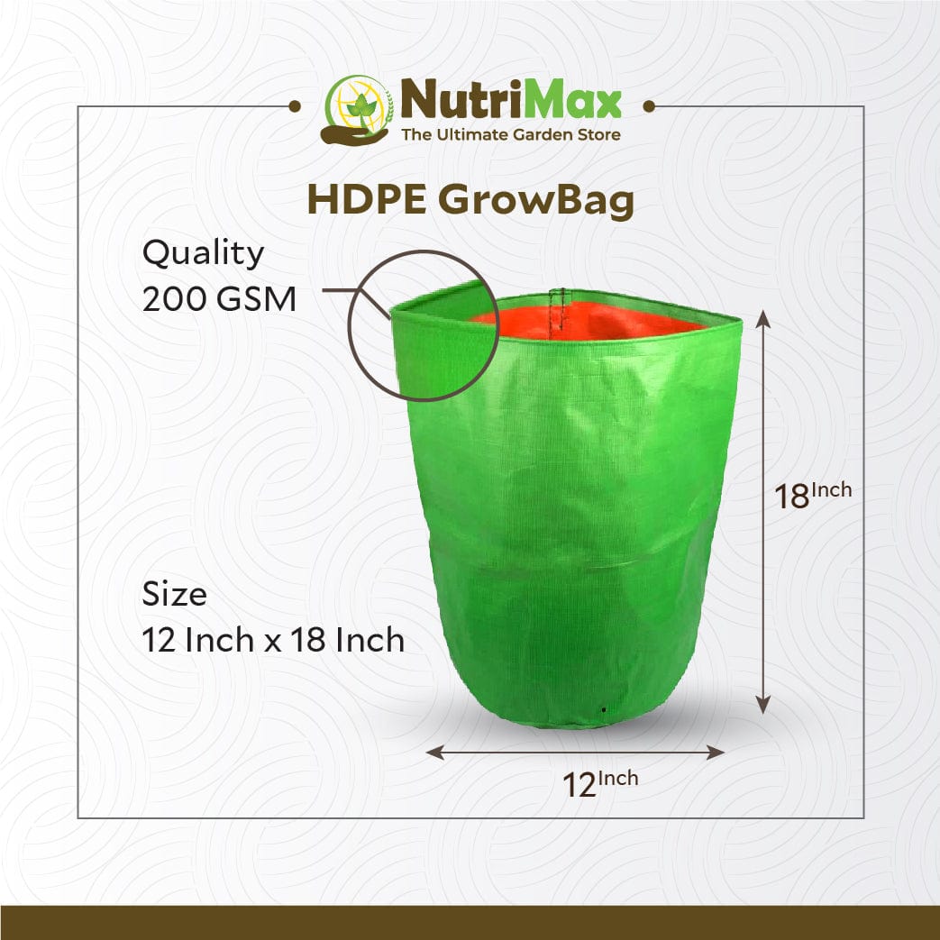 Nutrimax HDPE 200 GSM Growbags 12 inch x 18 inch Outdoor Plant Bag