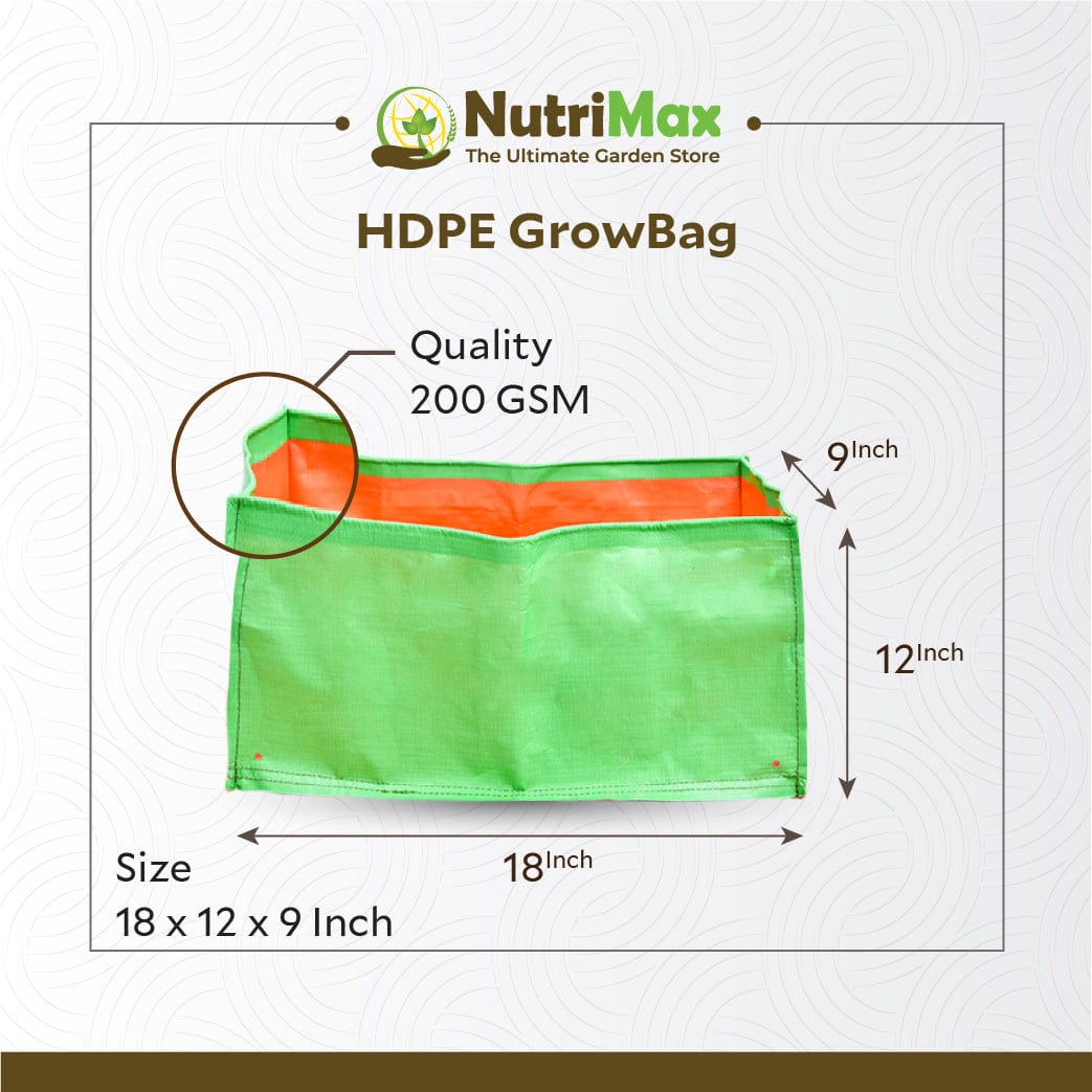 Nutrimax HDPE 200 GSM Growbags 18 x 12 x 9 inch Outdoor Plant Bag