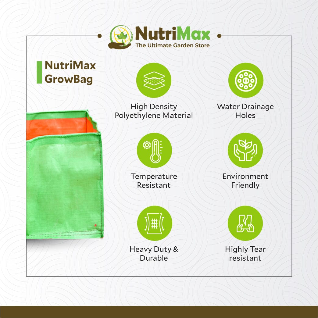 Nutrimax HDPE 200 GSM Growbags 18 x 12 x 9 inch Outdoor Plant Bag