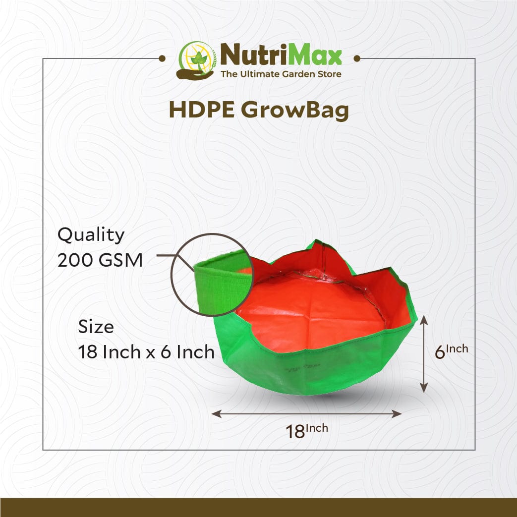 Nutrimax HDPE 200 GSM Grow Bags 18 inch x 6 inch Outdoor Plant Bag