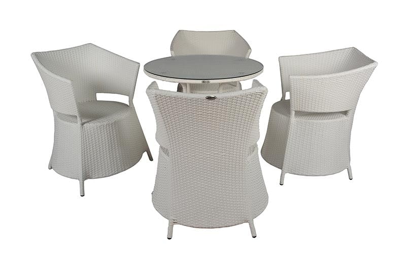 Dreamline Garden Patio Coffee Table Set (1+4), 4 Chairs And Round Table (White)