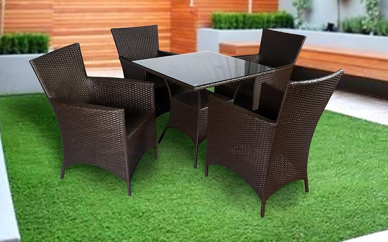 Dreamline Garden Patio Coffee Table Set - 4 Chairs And Square Table Set (Dark Brown)