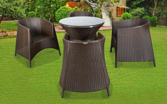 Dreamline Garden Patio Coffee Table Set (1+4), 4 Chairs And Round Table Set Balcony Furniture (Dark Brown)