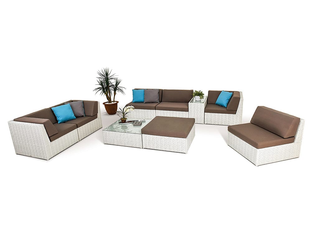 Dreamline Outdoor Garden Patio Sofa Set 6 Chairs, 1 Footstool, 1 Side Table And 1 Center Table Set (White)