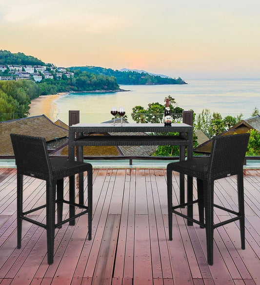Dreamline Outdoor Bar Sets/Garden Patio Bar Sets - 2 Chairs And Table Set (Black)