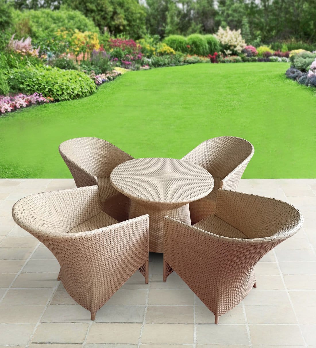 Dreamline Outdoor Garden/Balcony Patio Seating Set 1+4, 4 Chairs And Table Set (Cream)