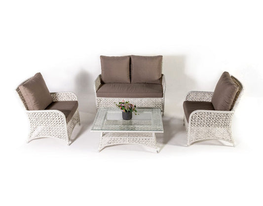 Dreamline Outdoor Garden Balcony Furniture Sofa Set (2 Seater , 2 Single Seater And 1 Center Table Set, White)