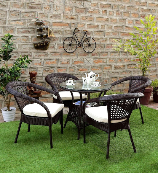 Dreamline Outdoor Furniture Garden Patio Seating Set - 4 Chairs And Table Set (Dark Brown)