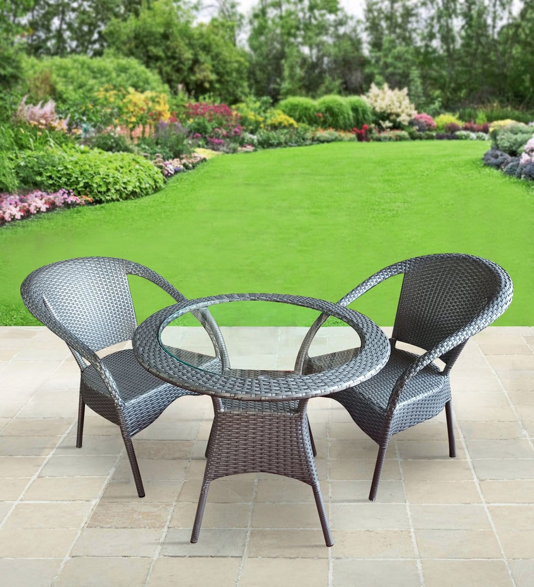 Dreamline Outdoor Garden/Balcony Patio Seating Set 1+4, 4 Chairs And Table Set (Silver)