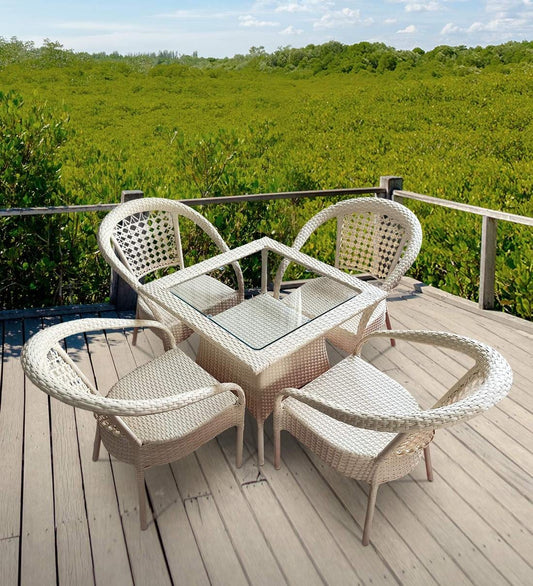 Dreamline Garden Patio Coffee Table Set (1+4), 4 Chairs And Square Table (Cream)