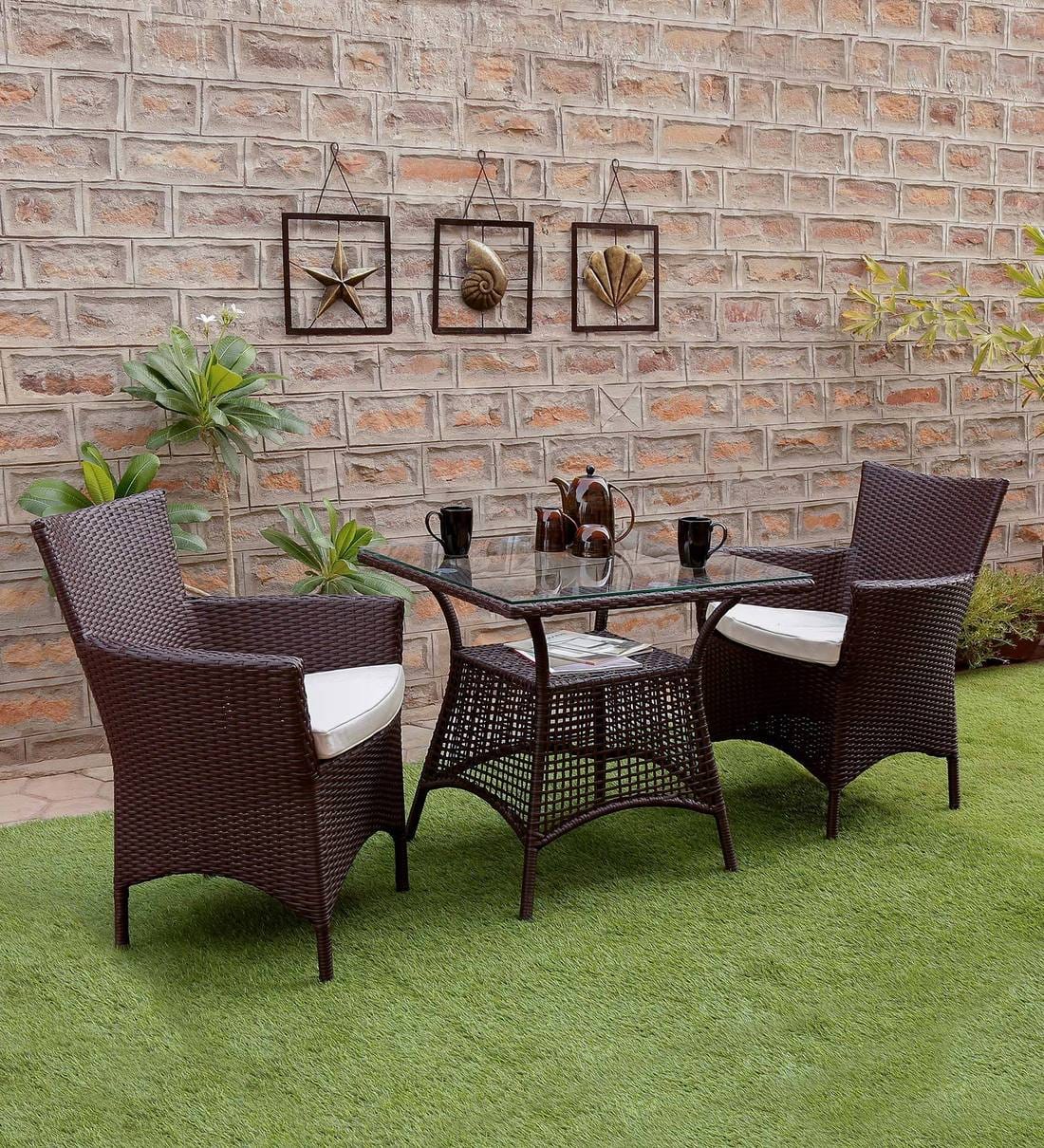 Dreamline Garden Patio Coffee Table Set (1+2), 2 Chairs And Square Table (Brown)