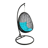 Dreamline Single Seater Black Hanging Swing With Stand For Balcony (SkyBlue Cushions)