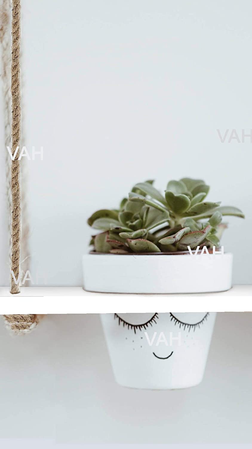 White Wooden Planter Shelf Hanger Rack with Rope For 1 Pot