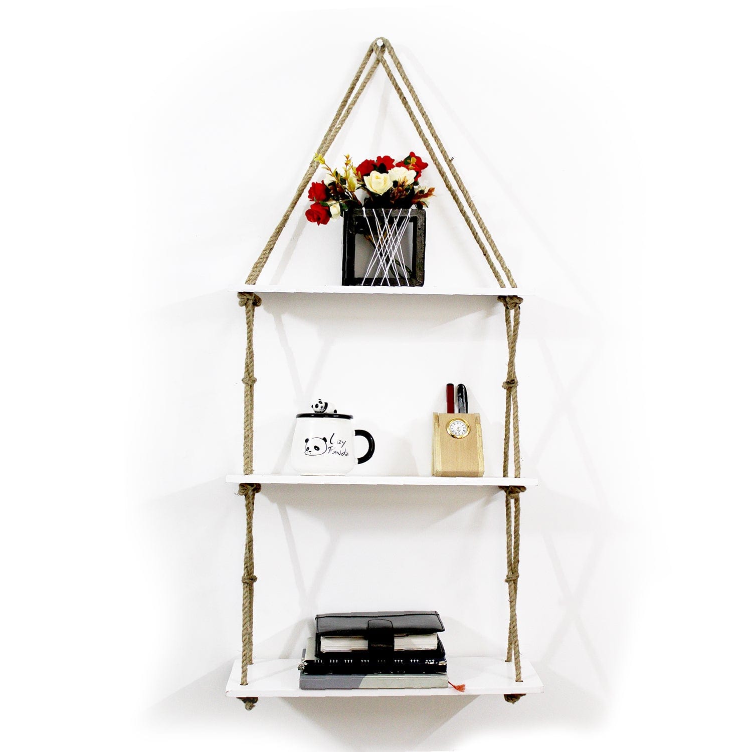 3-Tier Wall Hanging Shelf With Cross Jute Rope