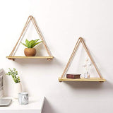 Tier 1 Wood Floating Brown Wall Mounting Shelves With Rope- Set Of 2