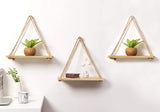 Tier-1 Real Pine Wood Floating Wall Mounting Shelves With Rope, Set of 3
