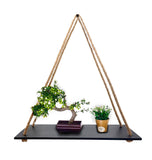 Wooden Wall Hanging Black Shelf With Wall Rustic Brown Plain Rope
