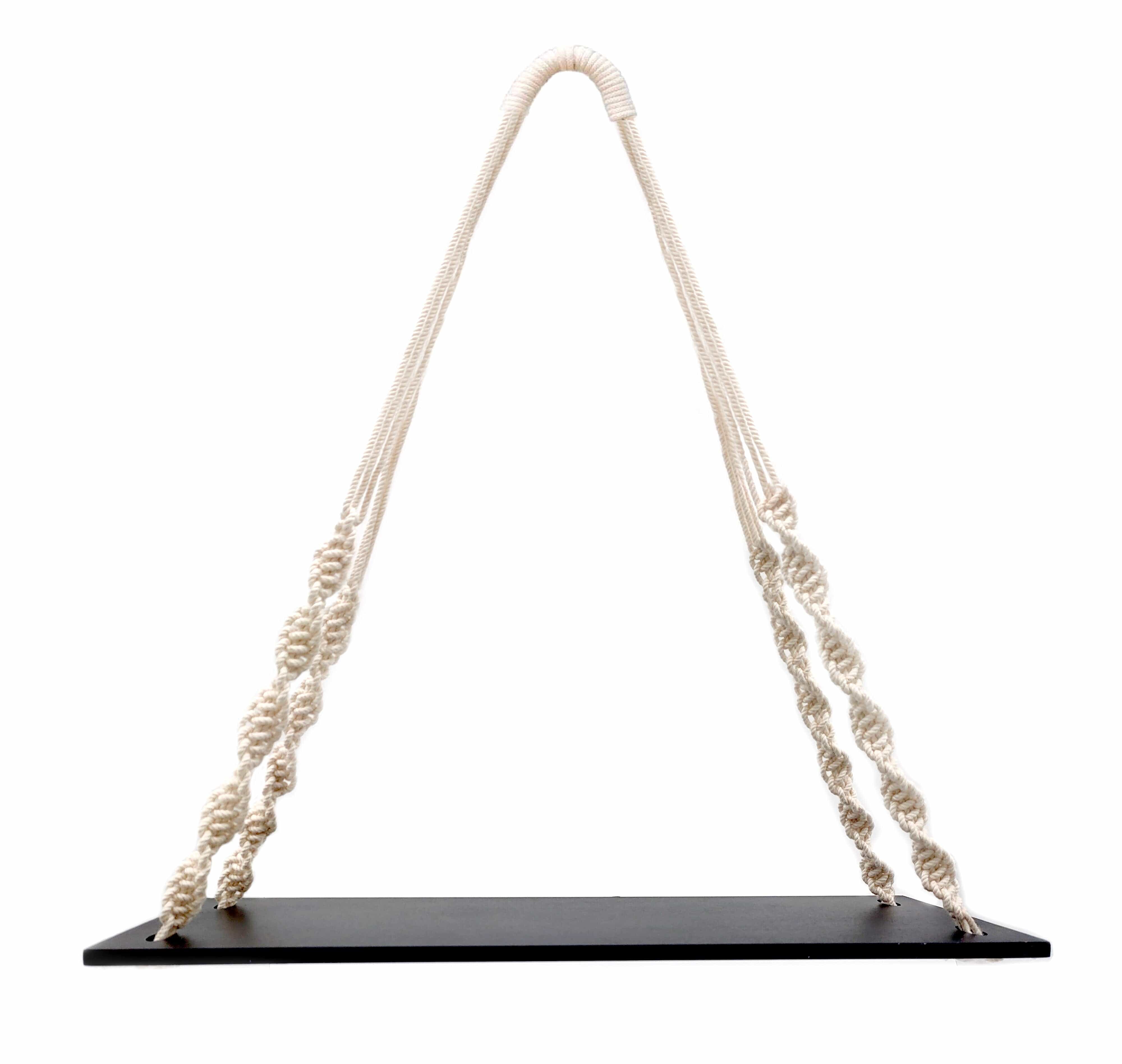 Wooden Wall Hanging Black Shelf With Wall Rustic White Curved Rope