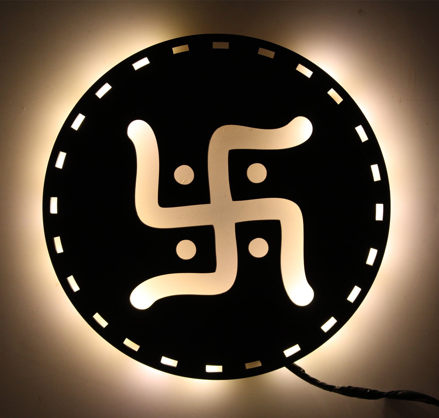 Wooden Swastik Design Wall Art Décor Wall Hanging Lamp