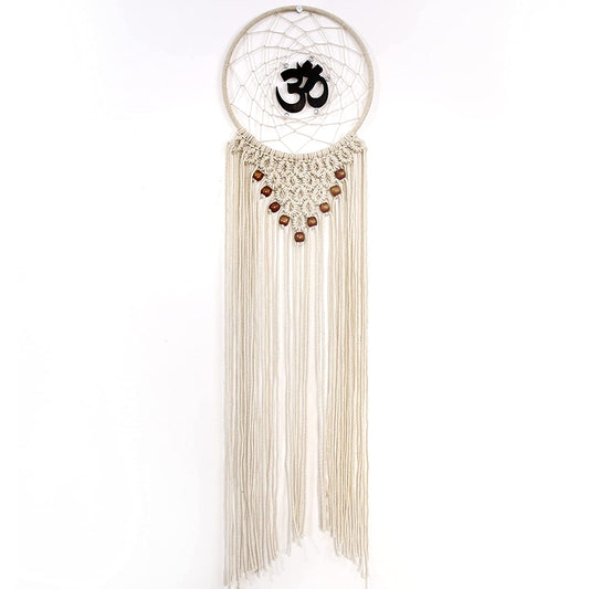 Om Macrame with Decorative Beads Design Wall Hanging