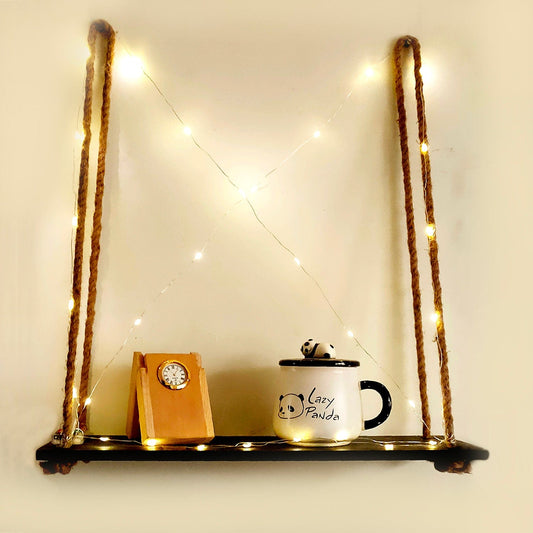 Tier-1 Wood Wall Hanging Shelf With LED Light