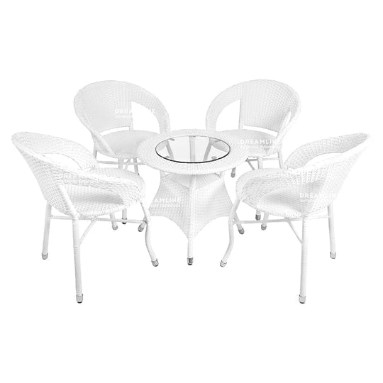 Dreamline Outdoor/Balcony Furniture Garden Patio Seating Set(1+4) - 4 Chairs And Table Set (White)
