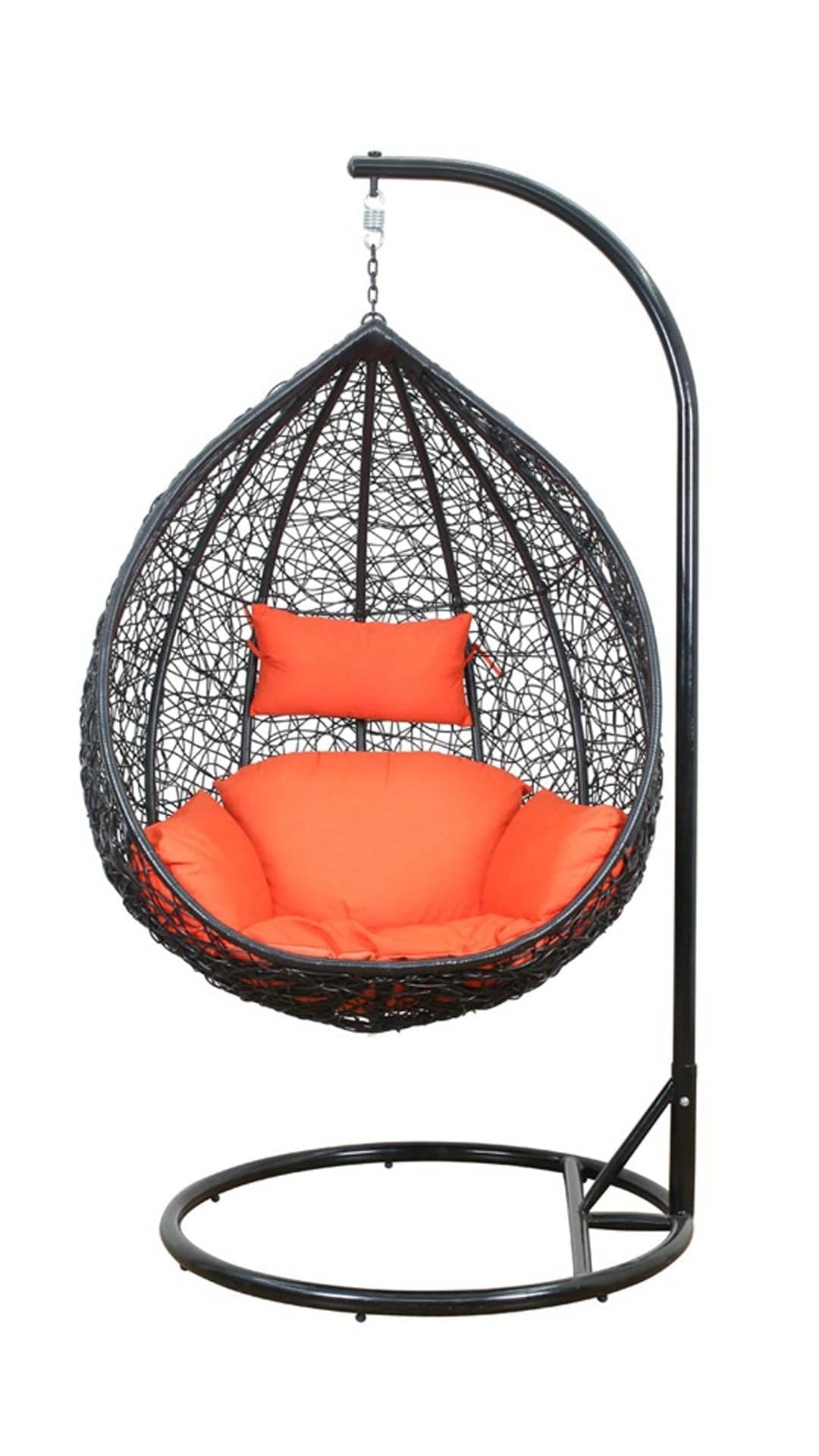 Dreamline Single Seater Hanging Swing With Stand For Balcony , Garden Swing (Orange Cushions)