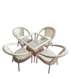 Dreamline Garden Patio Coffee Table Set (1+4), 4 Chairs And Square Table (Cream)