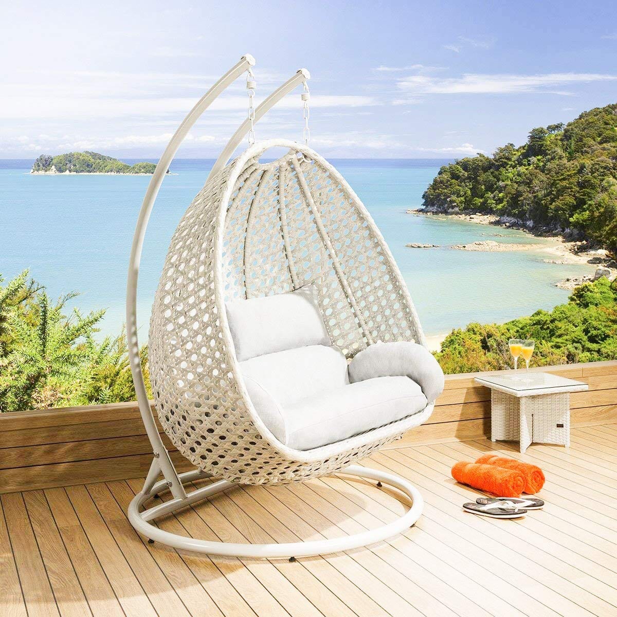 Dreamline Double Seater Hanging Swing With Stand For Balcony & Garden (White)