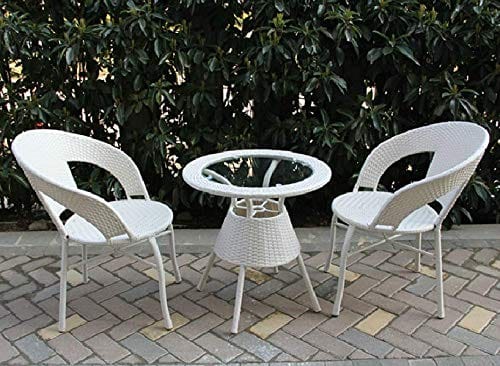 Dreamline Outdoor Furniture Garden Patio Seating Set - 2 Chairs And Table Set (White)