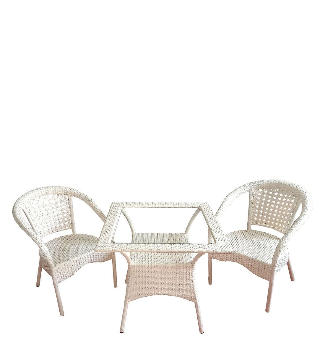Dreamline Garden Patio Coffee Table Set (1+2), 2 Chairs And Small Square Table (Cream)