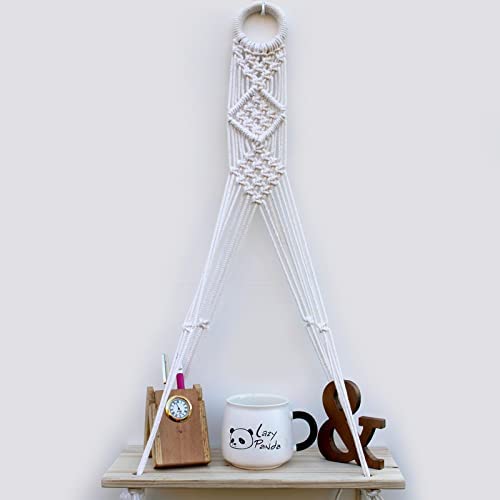 Tier-1 Wood Distressed Macrame Diamond Design Floating Wall Shelf