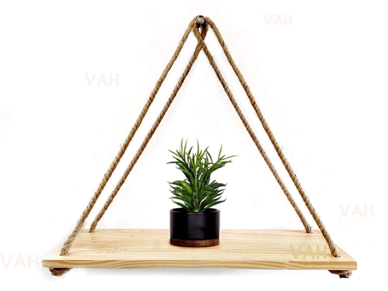 Tier-1 Real Pine Wood Floating Wall Mounting Shelves With Rope, Set of 3