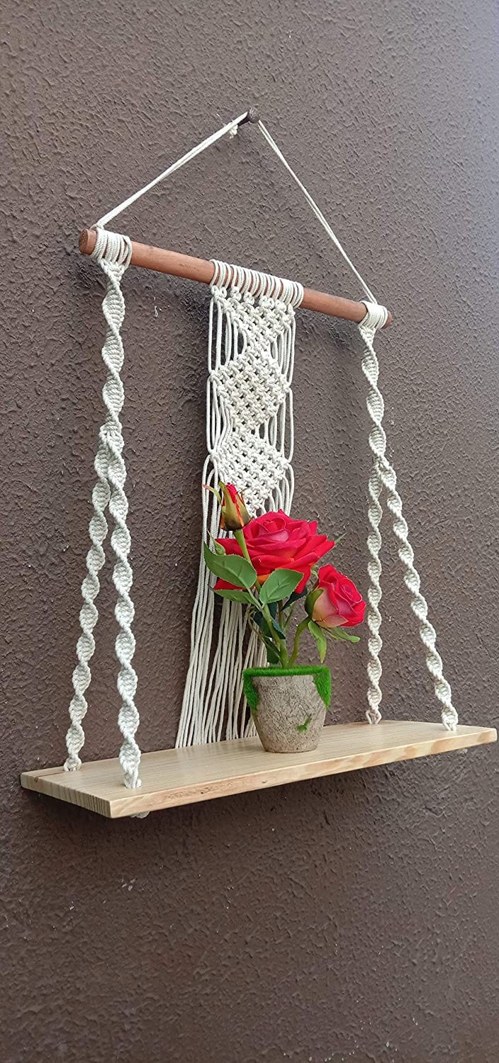 Wall Hanging Bohemian Shelf With Macrame