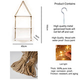 3-Tier White Wall Hanging Shelf and LED light with Jute Rope