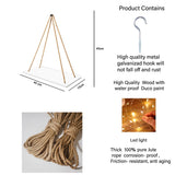 White Wall Hanging Shelf and LED Wood Floating Wall Shelves with Jute Rope