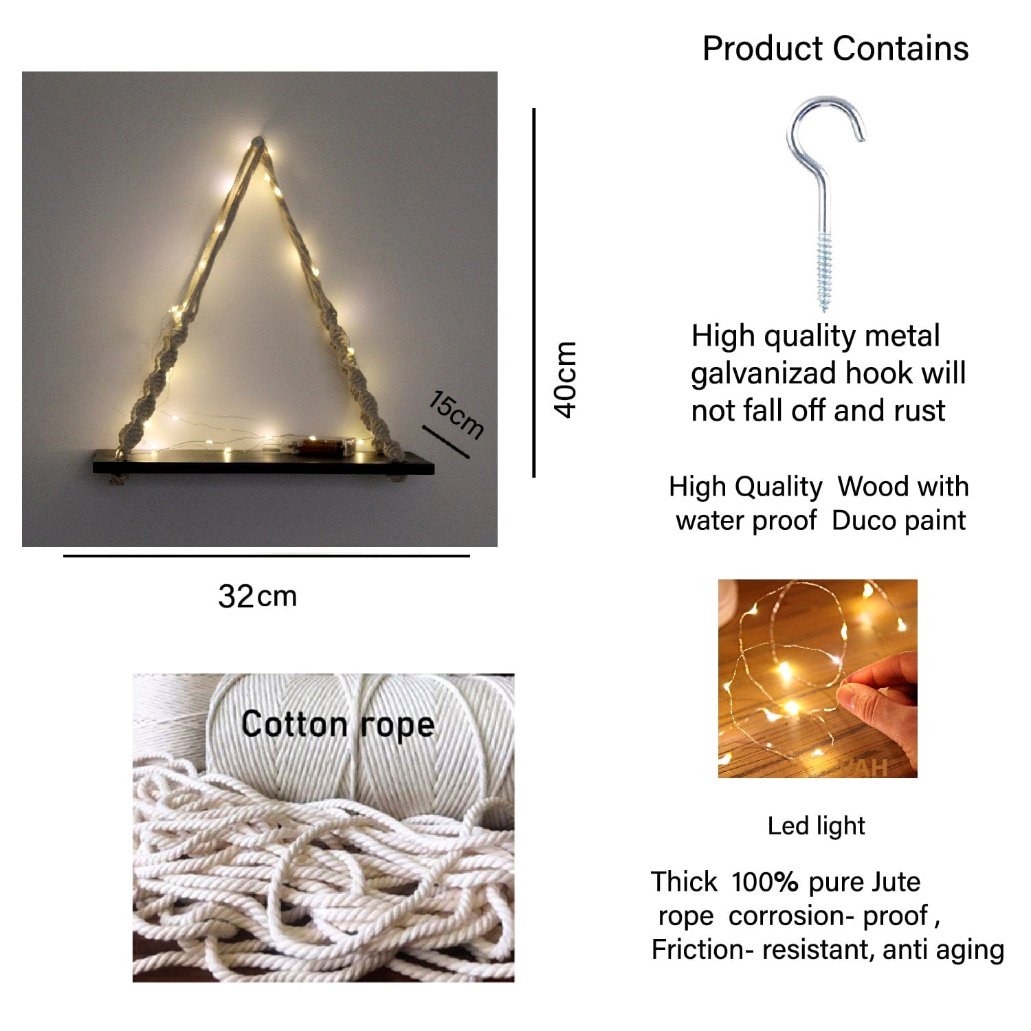 Wood Knotting Wall Hanging Shelf With LED Light