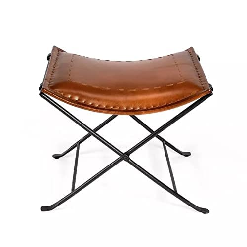 Naturals Export Handmade Leather Butterfly Folding Chair with Powder Coated (Brown)