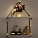 White Wall Hanging Shelf and LED Wood Floating Wall Shelves with Jute Rope