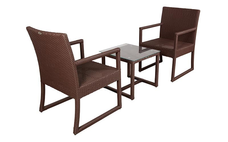 Dreamline Garden Patio Coffee Table Set (1+2), 2 Chairs And Small Square Table (Brown)