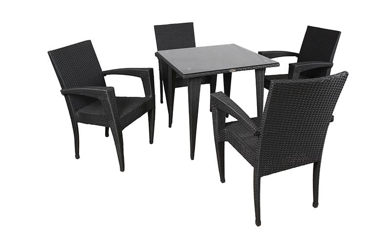 Dreamline Garden Patio Coffee Table Set (1+4), 4 Chairs And Square Table (Black)